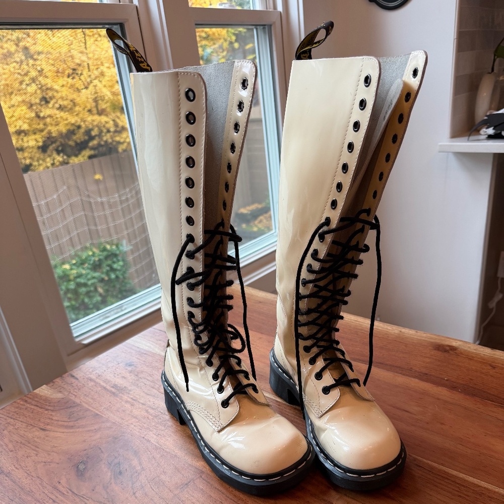 Dr. Martens off-white lace up boots